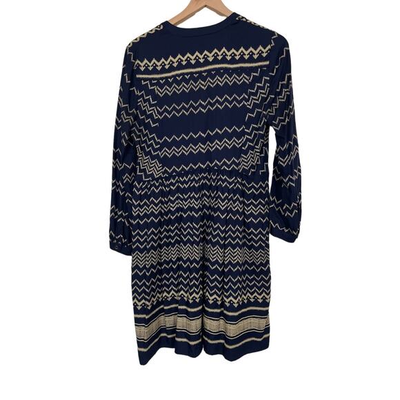 Holding Horses Anthropologie Farica Navy Zig Zag Striped Dress Size Small - Picture 8 of 8